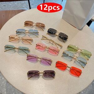 Julyrays 12 pièces nouvelles petites lunettes de soleil rectangulaires sans monture mode Y2K lunettes de soleil sans cadre nuances décoration léopard pour femmes hommes UV400