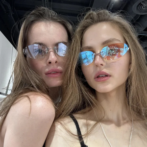 sisyphus Lunettes de soleil ovales rétro sans monture, lunettes de soleil carillon européennes et