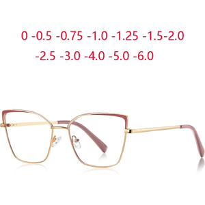 GSBJXZ 0 -0.5 -0.75 à-6.0 monture en or rose oeil de chat moins myopie lunettes femmes 1.56 asphérique Anti