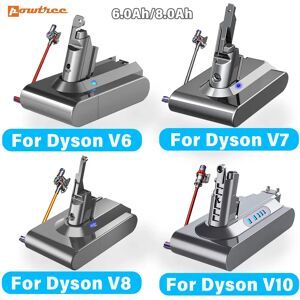 Powtree 6.0Ah/8.0Ah Batterie de remplacement pour Dyson V6 V7 V8 V10 série SV12 DC62 SV11 sv10 Batterie de rechange pour aspirateur à main