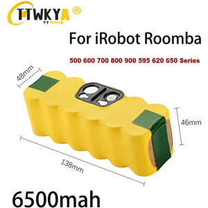 TTWKYA Batterie pour aspirateur iRobot Roomba 500, 6500mAh, 14,4 V, 12800mAh, série 600, 700, 800, 620,