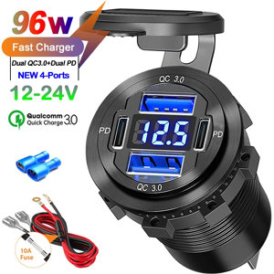 Aucun Nouveau chargeur de voiture USB 96W double PD double QC 3.0 avec prise voltmètre adaptateur de prise