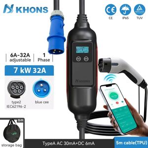 Khons Type2 chargeur EV Portable 32A 7KW charge rapide chargeur de voiture électrique contrôle de connexion chargeur de véhicule électrique Via APP