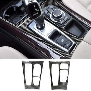 NONE Autocollant de décoration de couverture de panneau de changement de vitesse de Transmission de commande centrale de voiture en Fiber de carbone pour BMW X5 E70 X6 E71 2008-2013 accessoires automobiles