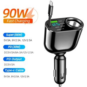 Chargeur de voiture 120/90/66W, Charge Flash Super rapide, câble télescopique 4 en 1, 2 Ports USB, adaptateur Compatible