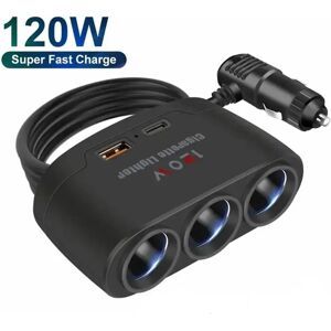 NONE Prise USB 3 en 1 pour touristes, répartiteur allume-cigare Laguna, chargeur rapide, prise de téléphone, adaptateur secteur pour voiture DVR GPS Prada Cam, 120W, 12V, 24V