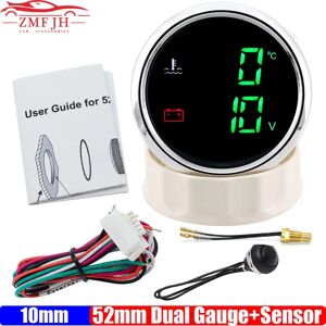 ZMFJH Compteur de température d'eau et voltmètre avec capteur pour bateau, voiture, yacht, jauge LED verte 2 en 1, personnalisé, 40-120 ℃, 104-248 ℉, 52mm, 12V, 24V
