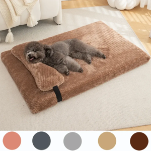 Aucun Lit chaud et apaisant pour chien avec oreiller, tapis en peluche moelleuse pour chien avec housse