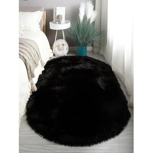 Aucun Tapis ovale noir Imitation mouton, coussin de couverture de lit pour vestiaire, cheveux longs, pour