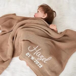 Aucun Couverture tricotée en coton pour bébé, 100x80cm, avec nom personnalisé, enveloppes chaudes et respectueuses de la peau pour nouveau-né, cadeau de noël personnalisé