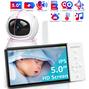 zysecurity Moniteur vidéo pour bébé avec écran IPS de 12,7 cm avec caméra panoramique, inclinaison et zoom avec