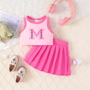 Aucun Jupe plissée imprimée monogramme pour bébé fille, été