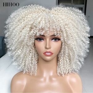 HIHOO Perruques Afro courtes crépues bouclées avec frange pour femmes noires, perruque de Cosplay Lolita synthétique naturelle Blonde blanc rose bleu vert