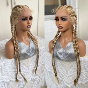 IQearl Perruque Lace Front Wig synthétique tressée avec cheveux de bébé, 32 pouces, 4 tresses Cornrow