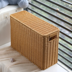 Aucun Paniers de rangement avec couvercles pour magazines, panier à linge étroit en osier, bacs tissés,