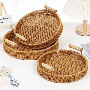 Aucun Plateau de rangement en rotin tissé à la main, multi-tailles, panier rond en osier, plateau de