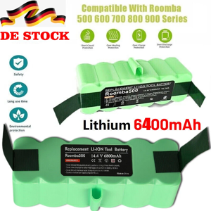 bonacell 1 ~ 2 batteries Li-ion 14,4 V 6,4 Ah de remplacement pour iRobot Roomba séries 500 600 700 800
