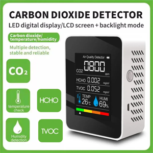Aucun Moniteur numérique de qualité de l'air 5 en 1, CO2 HCHO TVOC, moniteur de température et d'humidité,