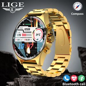 LIGE 2024 Smartwatch pour Porsche montre intelligente hommes montres numériques Sports de plein air boussole et NFC Bluetooth appel montre-bracelet doré