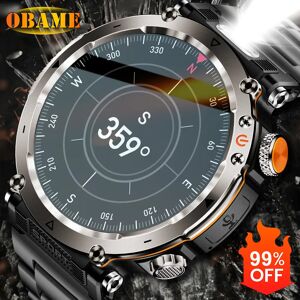 OBAME Nouveau 5ATM montre intelligente extérieure hommes 600mAh lampe de poche LED SmartWatch boussole Bluetooth appel fréquence cardiaque IP 68 sport Smartwatch 2025