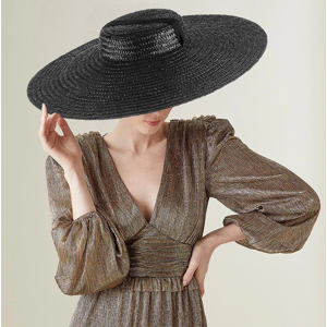 OOYIOAD Chapeau de paille de soleil à large bord et plat, à la mode, avec Long ruban, pour femmes, vacances,