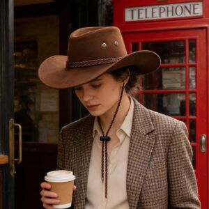 NONE Chapeau de cowboy classique en faux daim unisexe à large bord, style Fedora Jazz avec décor en corde, style rétro britannique, chapeau de soleil pour fêtes en extérieur