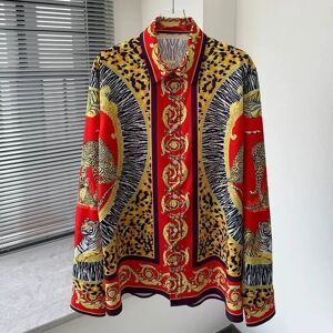 NONE Chemise rétro pour hommes, imprimé animal baroque, chemise décontractée ample à manches longues, design de luxe léger, haut pour hommes, taille XS-6XL