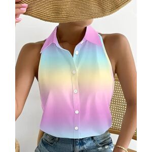 Aucun Femmes bouton Blouses chemise chaîne impression femme hauts été Blusas dame Sexy sans manches épaules nues chemises Mujer Streetwear 2023