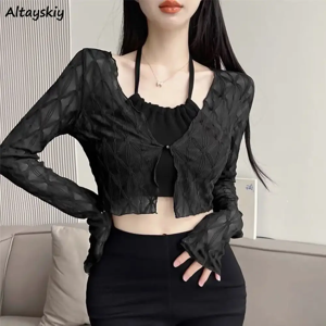 Altayskiy Cardigans d'été fins résistants au soleil pour femmes, Crochet Midriff-Baring, Y-Short Leisure