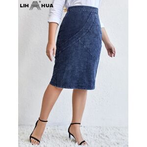 LIH HUA-Jupe en denim grande taille pour femmes potelées, chic, élégante, automne, avec du coton