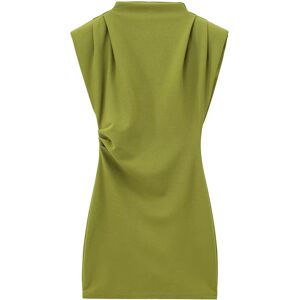 YENKYE-Mini robe crayon pour femme, coussinets initiés verts, col haut, ruché sur le côté, éducatif,