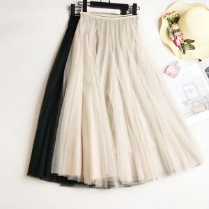 NONE Été maille femmes jupe plissée solide taille haute une ligne Tulle jupes Chic longue Maxi Tutu jupe vacances plage Tulle jupe