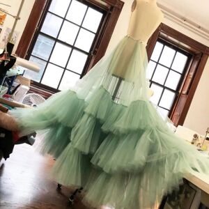 WDPL Jupe Tutu froncée en Tulle vert menthe pour femmes, longue, transparente, trapèze, pour bal de