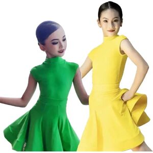 UHYTGF Robe de bal latine verte à manches courtes pour filles, costume de danse américaine rumba cha cha samba tango, vêtements d'entraînement de compétition pour enfants