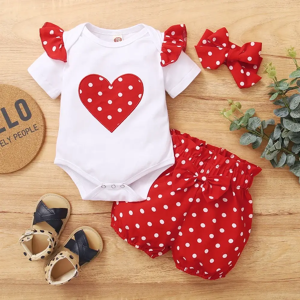 Mioglrie Tenue d'été à pois pour bébé fille de 0 à 18 mois, ensemble à manches courtes + pantalon + bande de