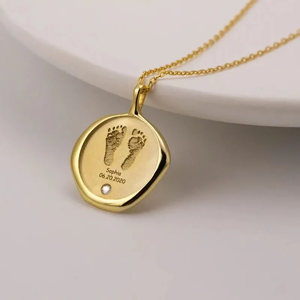 Zciti Collier personnalisé avec empreinte de bébé, pendentif en pierre de naissance en acier inoxydable