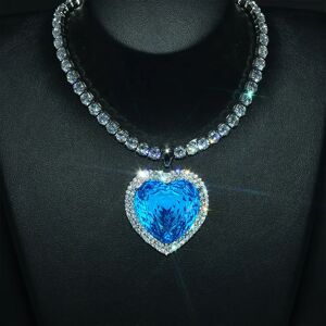Aucun Colliers de luxe en forme de cœur d'océan pour femmes, pendentifs à breloques en cristal vert/bleu,