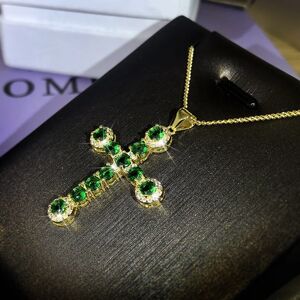 Aucun Collier pendentif croix et émeraude pour femme, plaque d'argent, grade vert, bijoux luxueux,