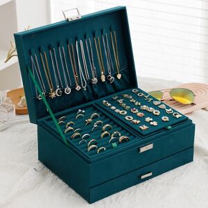 Aucun Boîte à bijoux en velours de Style Vintage, boîte de rangement verte à Double serrure, boîte à
