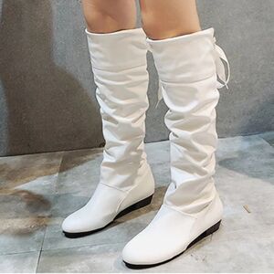 Aucun Bottes hautes plissées en cuir pour femmes, talon bas, chaussures longues pour femmes, rouge, noir,