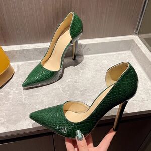 Liyke Veyke-Escarpins à talons hauts en cuir imprimé vert pour femmes, chaussures de strip-teaseuse,