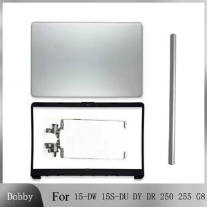 KNYORO Kit de boîtier de remplacement pour HP 15-DW 15S-DU 15S-DY 15S-DR 15Z-GW 250 255 G8 G9 TPN-C139, coque arrière LCD, charnières de lunette avant, argent