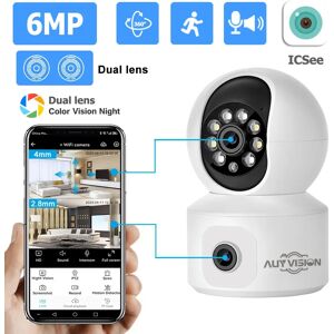AUYVISION Caméra IP WiFi 6MP double objectif double écran moniteur bébé caméra de sécurité à domicile PTZ