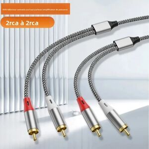 NONE Câble audio double RCA, 2 paires de câbles RCA pour connexion ordinateur, TV, amplificateur, caisson de basses et haut-parleur