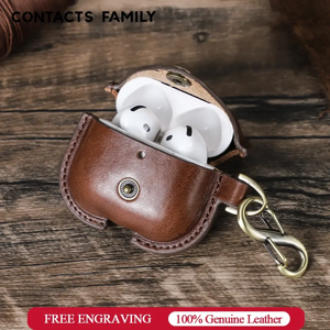 CONTACTS FAMILY Étui AirPods 4 en cuir véritable pour écouteurs Apple Air Pods 4e génération 2024, coque de