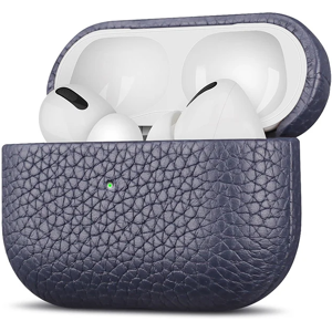 HITANLAN Étui en cuir de vachette pour AirPods Pro, cuir véritable de luxe, motif litchi, housse de