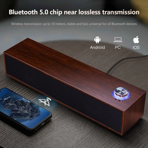 Suptmv Haut-parleur d'ordinateur filaire en bois, haut-parleurs Bluetooth avec multimédia pour boîte de son