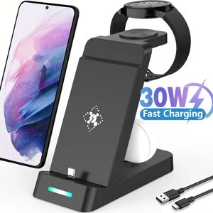 VIKEFON Support de chargeur sans fil 30W 3 en 1, Station de charge rapide de Type C pour iPhone 15 Samsung