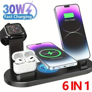 LEEOUDA Chargeur sans fil 30W 6 en 1 pour Apple iPhone 15 14 13 12 11 X Apple Watch Airpods Station de