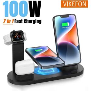 VIKEFON Support de chargeur sans fil 100W 7 en 1, pour iPhone 16-12 Apple Watch 9/8/7/6 Airpods Pro2/1,